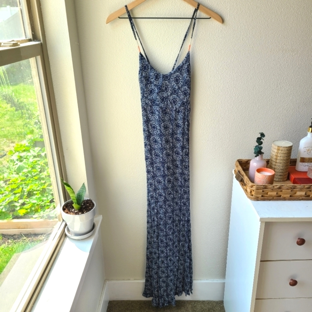 Hem & Thread Blue Boho Strappy Tassel Maxi Dress
